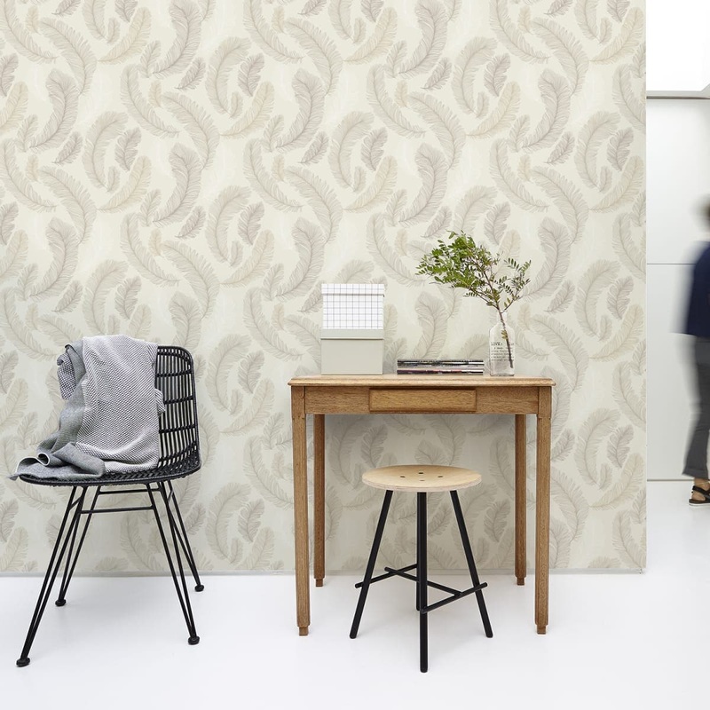 FEATHER WALLPAPER DOVE GREY GLITTER 53CMX10.5M