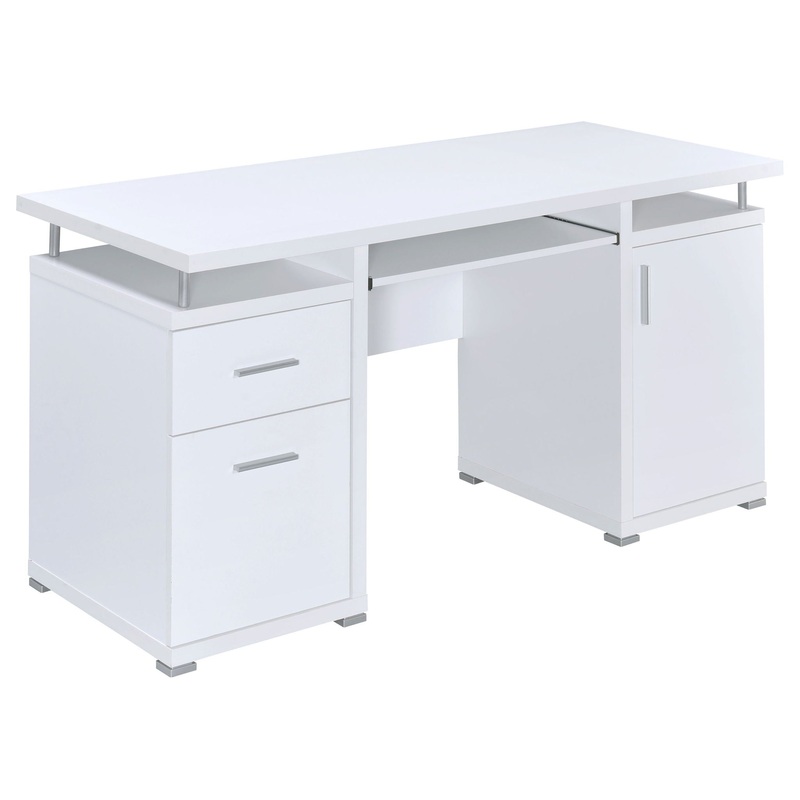 Modern Office Computer Desk With 2 Drawers, Adjustable Shelf, Slide Out Keyboard Tray