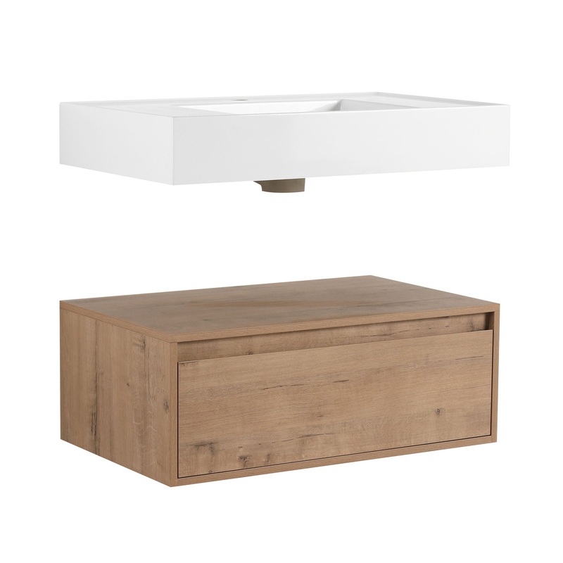 Wall Mounted Bathroom Vanity With Resin Sink And Soft Close Drawer In Imitative – Imitative Oak
