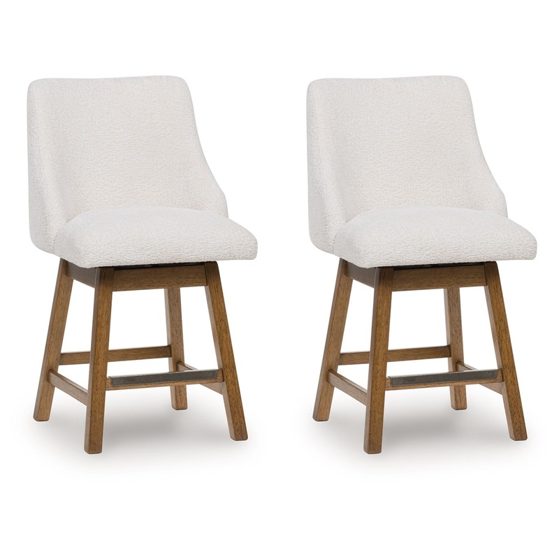 Cabalynn – Upholstered Swivel Barstool (Set of 2) – Oatmeal / Light Brown