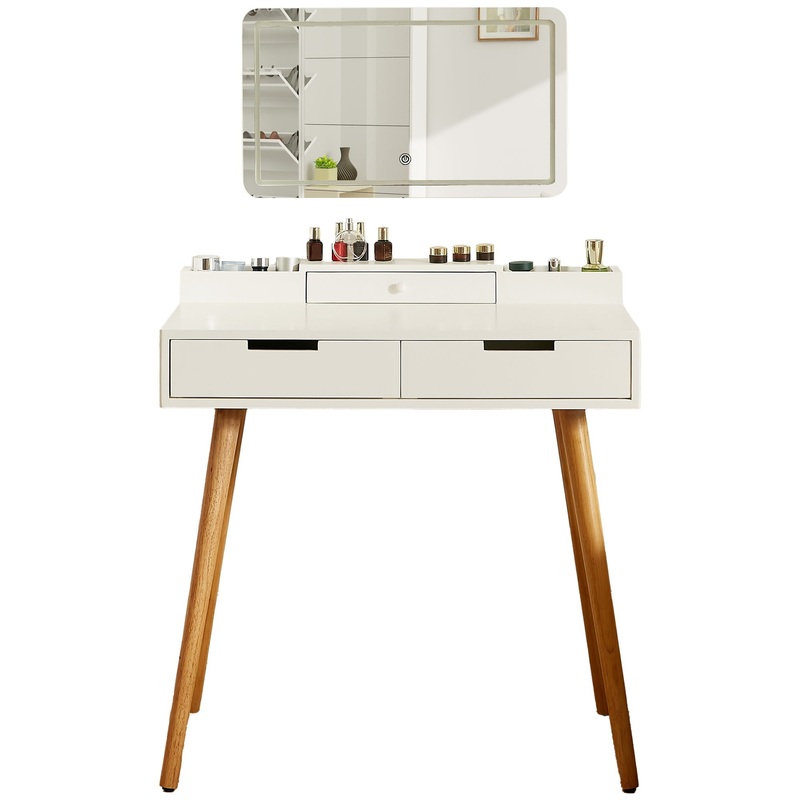 Makeup Vanity Desk With Removable Mirror And Lights, 3 Color Modes & Adjustable Brightness Dressing Table, Small Vanity Table Set With 2 Drawers For Bedroom – White
