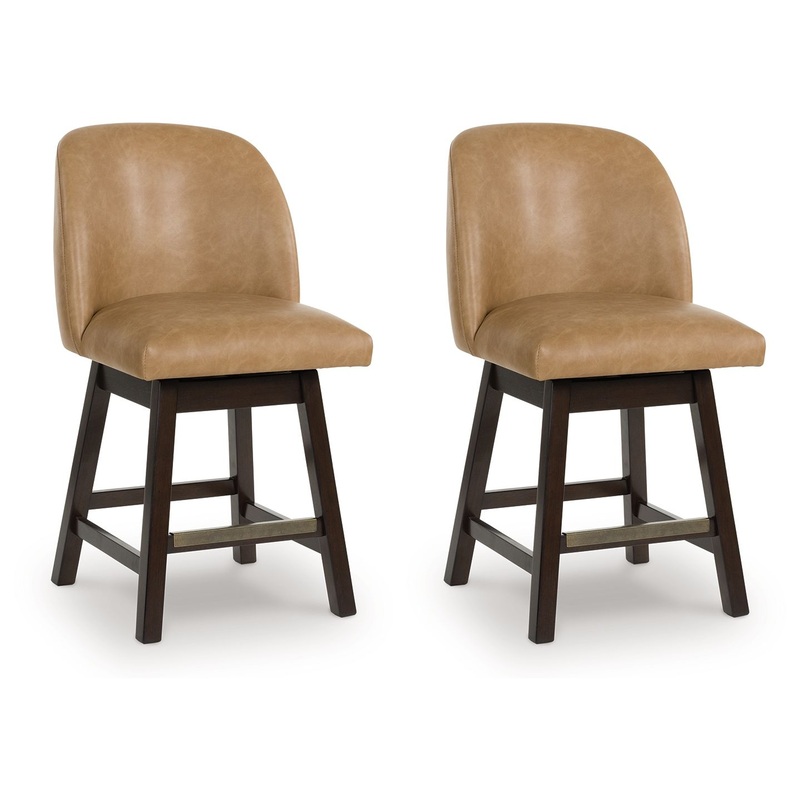 Neymorton – Upholstered Swivel Faux Leather Barstool (Set of 2) – Dark Grayish Brown