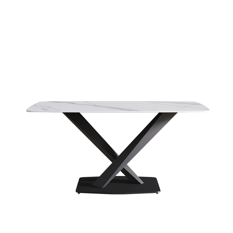 63 Modern Artificial Stone Dining Table, 6 People – White / Black