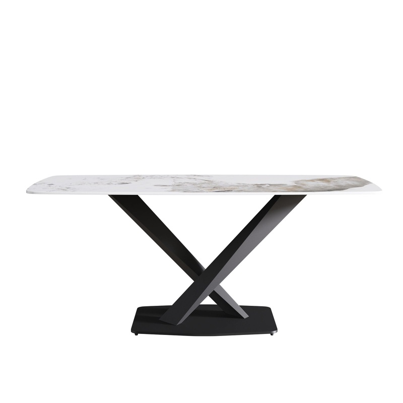 Modern Artificial Stone Pandora White Curved Metal Leg Dining Table, Can Accommodate 6-8 People – Antique White