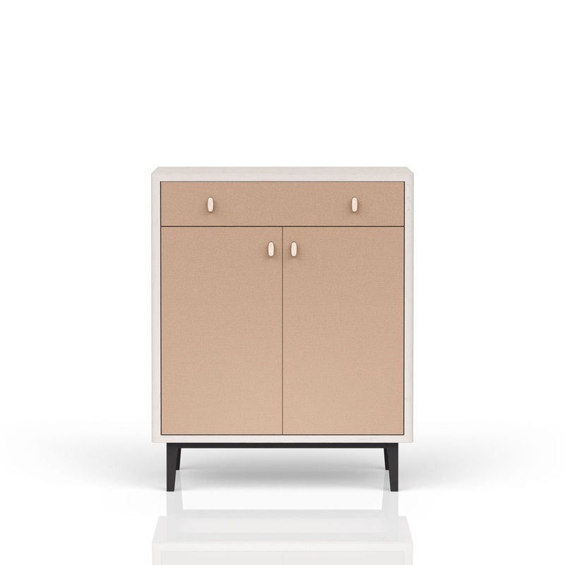 Contemporary Bar Cabinet With Large Storage – White / Pecan