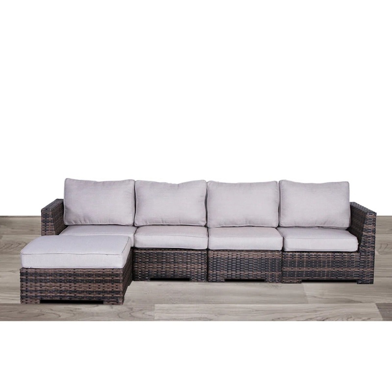 Wide Hand Patio Sectional With Cushions – Brown