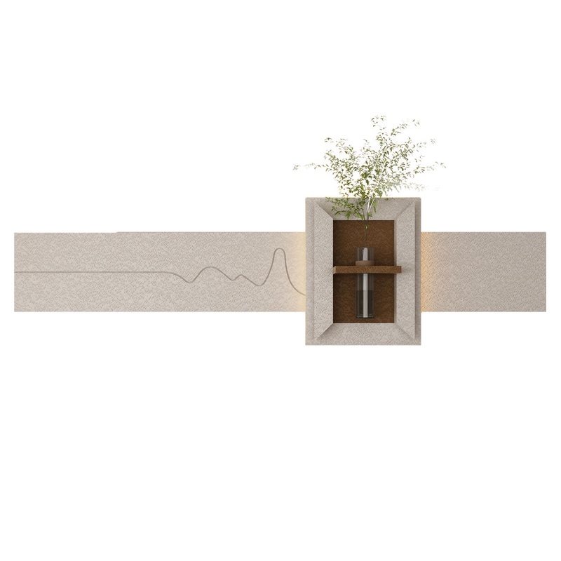 3D LED Sandstone Wall Decor With Simulated Plants, Glass Vase & Remote Control – Light Coffee