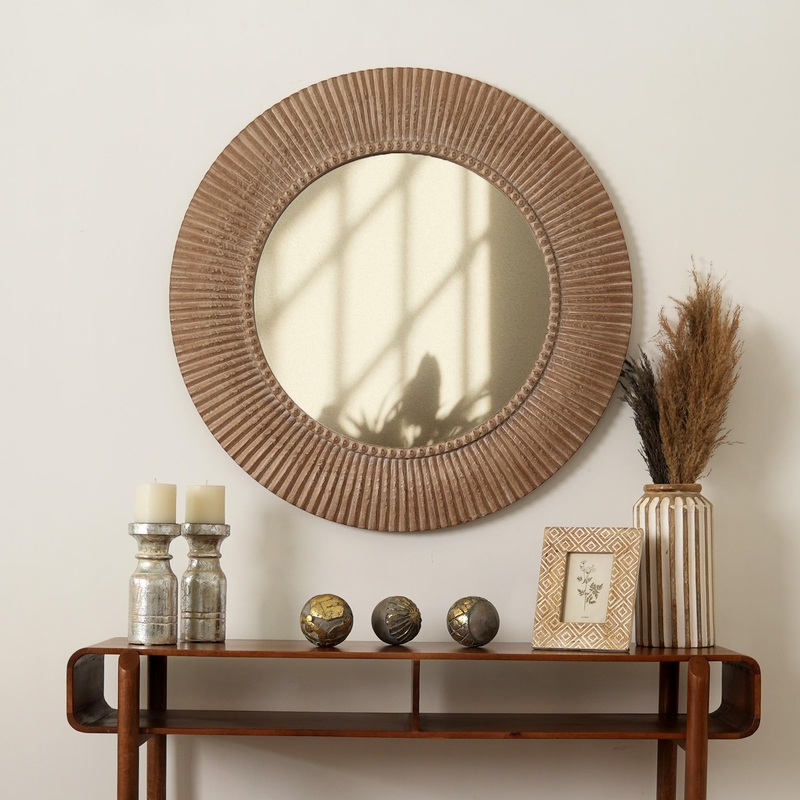 Handcarved Decorative Hanging Wall Mirror – Antique Brown / White