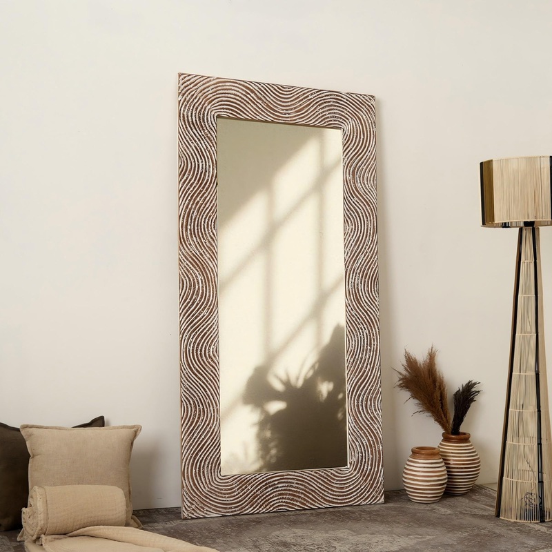 Handcarved Rectangle Mirror Accent With 3mm Glass – Antique White