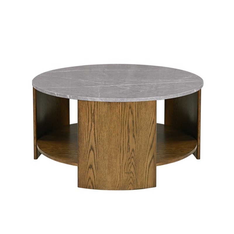 Keegan – Round Coffee Table With Shelf – Oak