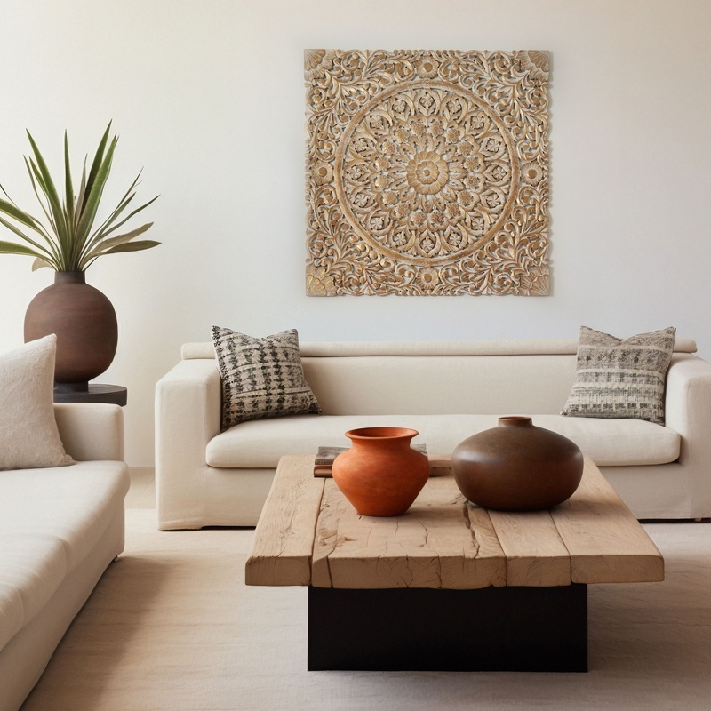 Floral Hand Carved Mandala Square Wall Decor With Spiritual Symbolism – Gold / White