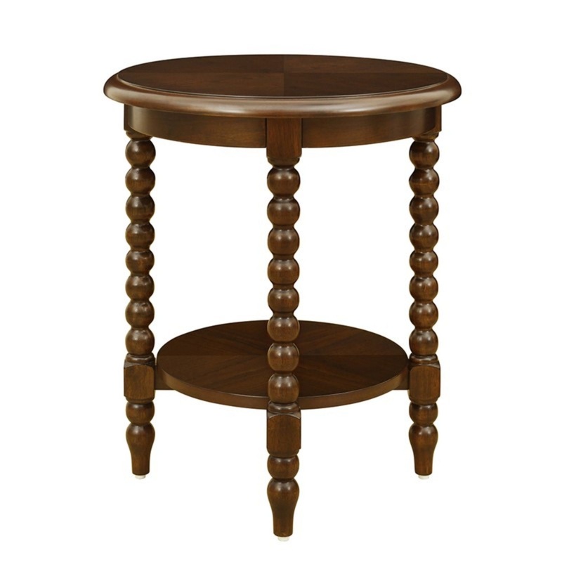 Philippe – Round End Table With Shelf – Brown