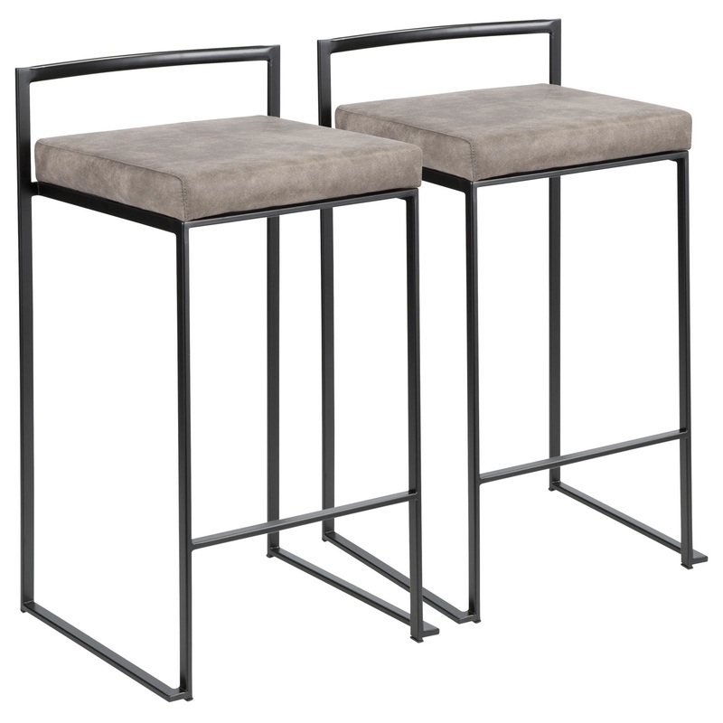 Fuji – Contemporary Stackable Counter Stool (Set of 2) – Black / Stone