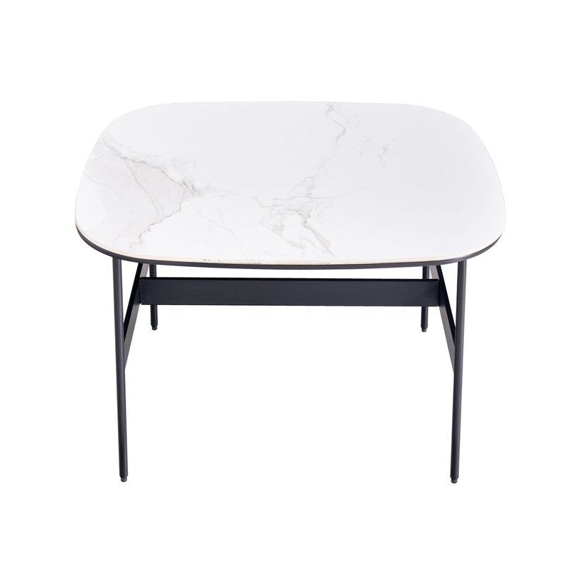 Modern Rectangular Rock Plate Coffee Table Open Space Design Golden Metal Frame Minimalist Living Room Center Table For Lounge Office – Black White