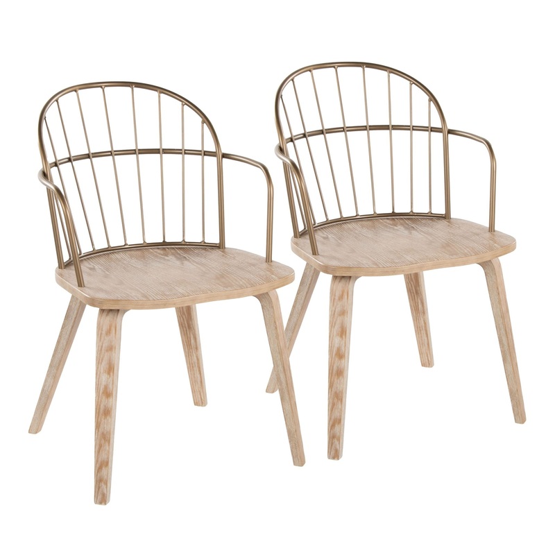 Riley – Farmhouse Arm Chair (Set of 2) – White Washed / Antique Copper