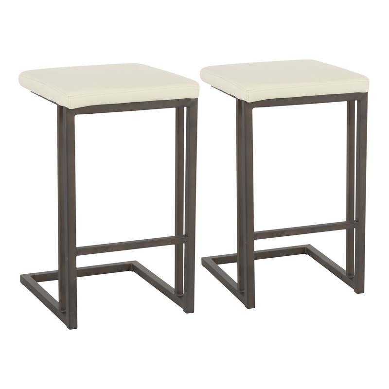 Roman – Industrial Counter Stool (Set of 2) – Antique Metal / Cream