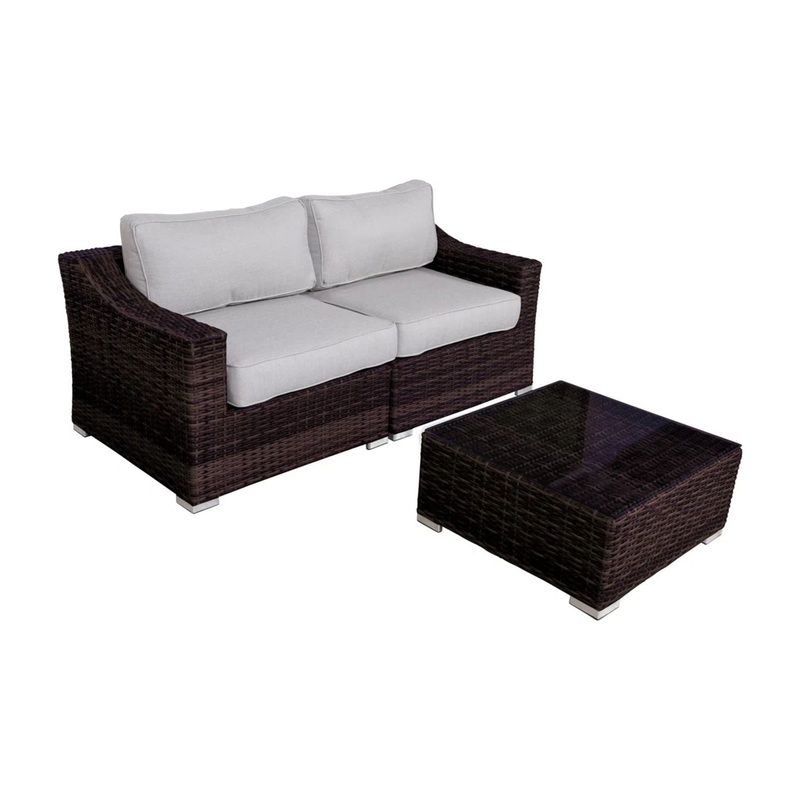 Wicker 2 Person Conversation Set, Durable Outdoor Seating With Cushions Mix – Brown Mix