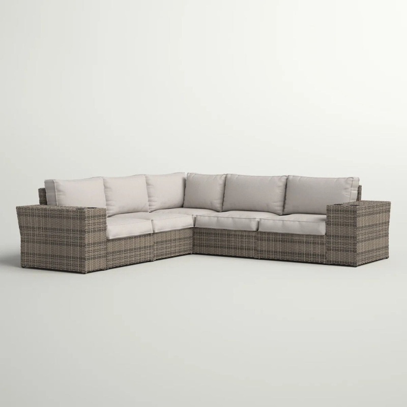 Wide Outdoor Wicker Patio Sectional With Cushions & Reversible Design – Gray