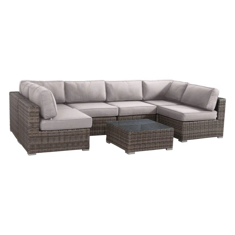 6 Person Wicker Seating Group With Premium Cushions – Gray Mix