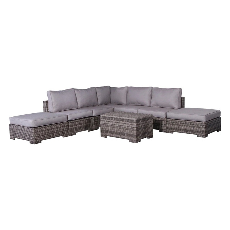Outdoor 6 Person Wicker Seating Group With Cushions – Gray Mix
