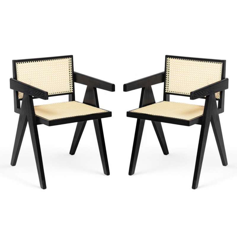 Chandigarh Arm Dining Chair With Natural Cane Design (Set of 2)