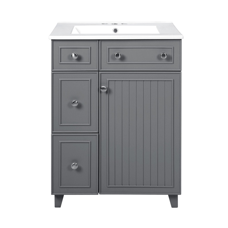 Transitional Style Bathroom Vanity Cabinet With Ceramic Sink