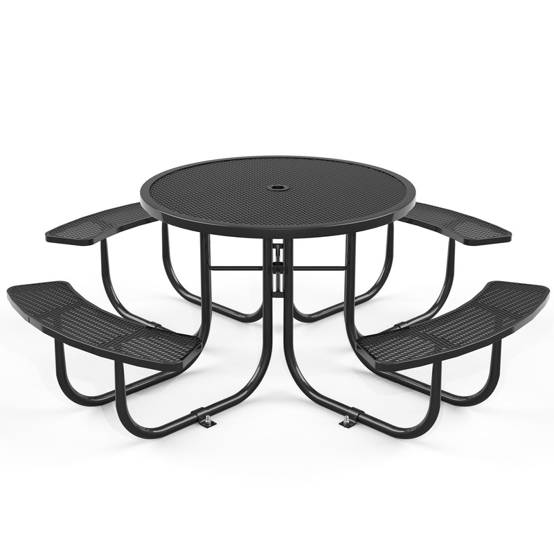 Round Outdoor Steel Picnic Table 46 With Umbrella Pole