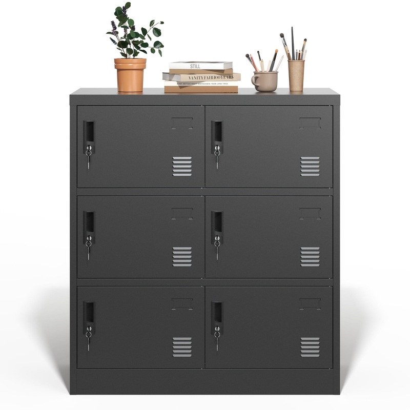 6 Door Employee Storage Locker, Lockers For Office, Gym, School, And Home With Card Slot – Black