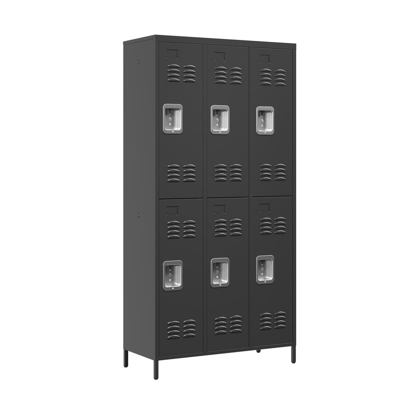 6 Door Lockers With Lock For Secure Storage – Black