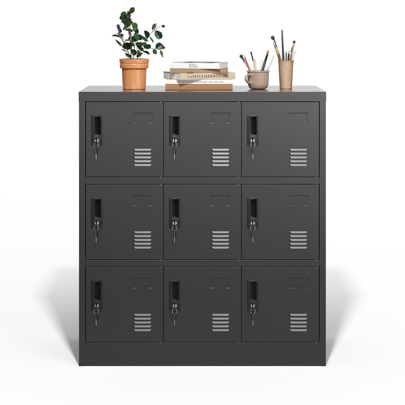 9 Door Employee Storage Locker With Card Slot, Lockers For Office, Gym, School, And Home – Black