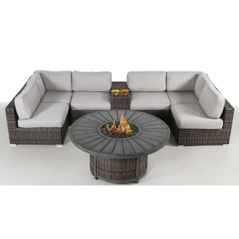 All Weather 4 Person Patio Sofa Set With Fire Pit And Side Table Rustproof – Brown