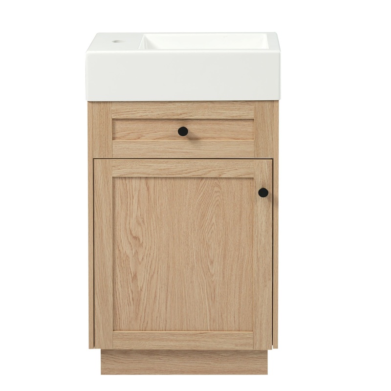 Bathroom Vanity With Reversible Resin Sink, Cabinet & Zinc Alloy Handles – Wood