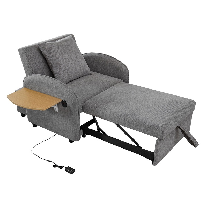 Convertible Single Chair Bed 3 In 1 Sofa With Computer Board And USB Ports – Gray