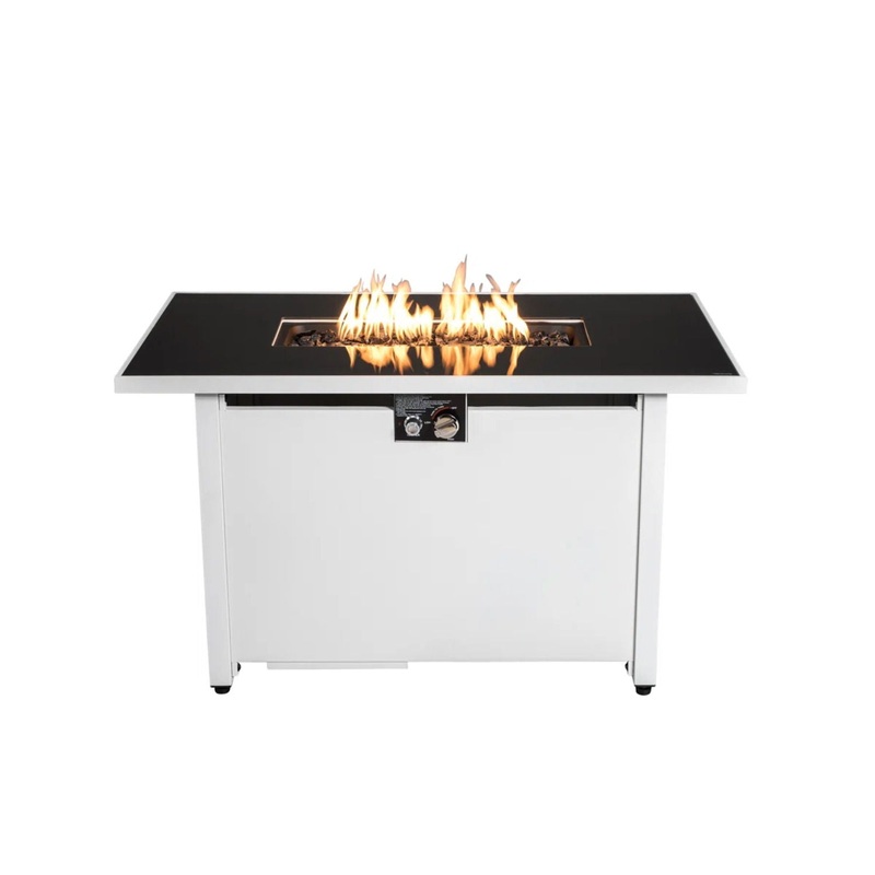 Outdoor 43 Rectangular Fire Pit Table With Adjustable Flame Control – White