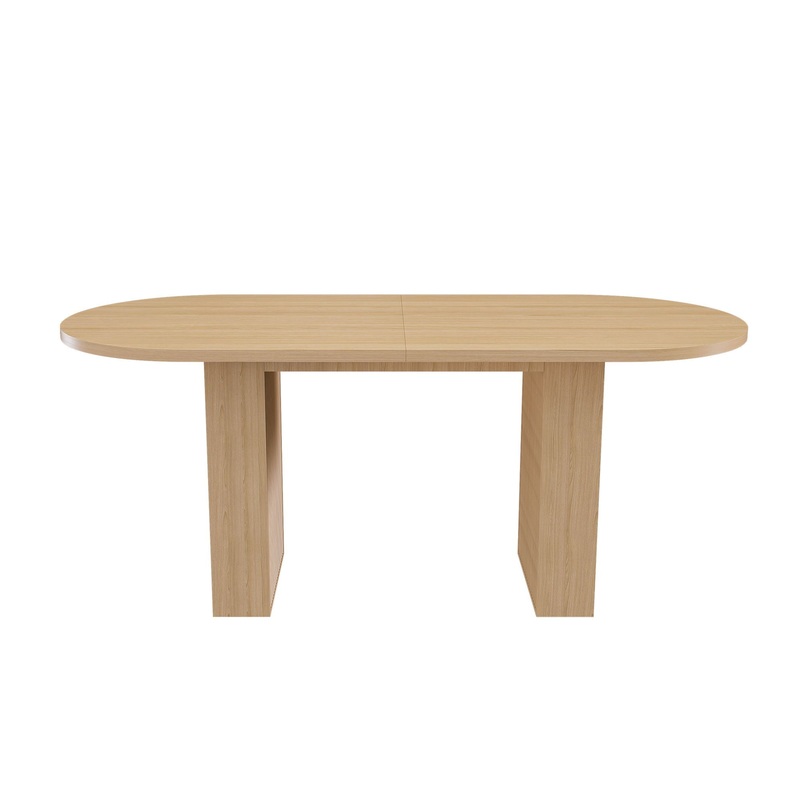 Oval Dining Table For 6 People With Wood Strip Base – Burly Wood