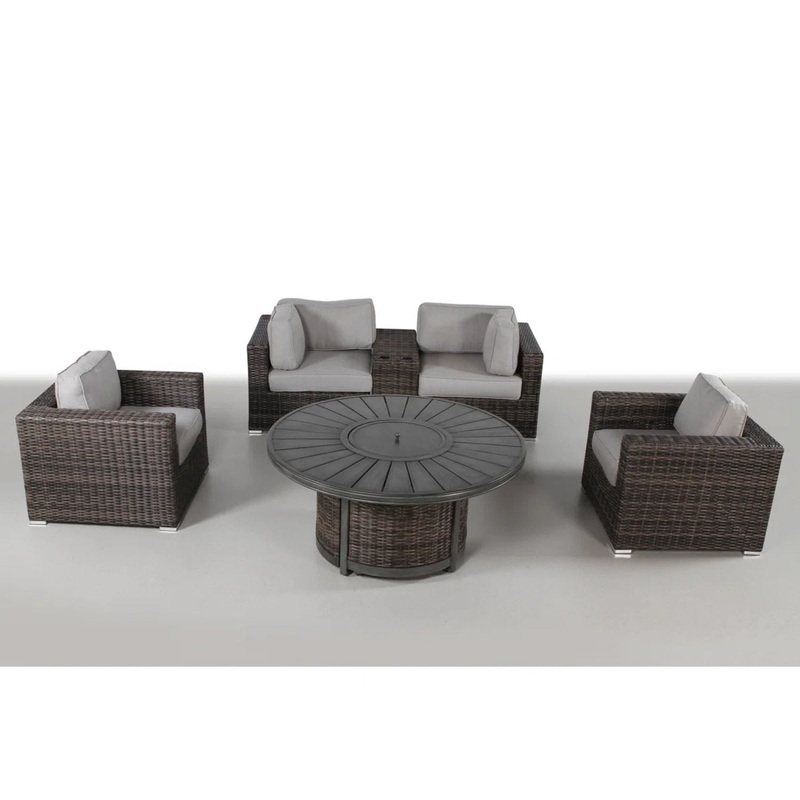 Patio Seating Group For 4 With Cushions And Fire Pit Table – Brown