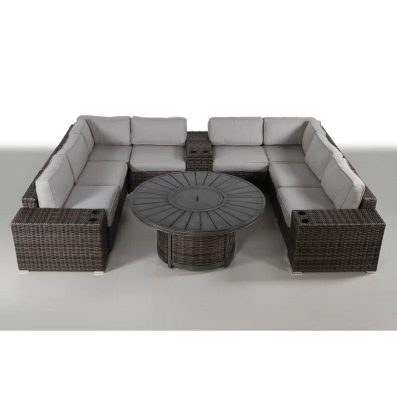 Patio Seating Group With Cushions And Fire Pit – Espresso