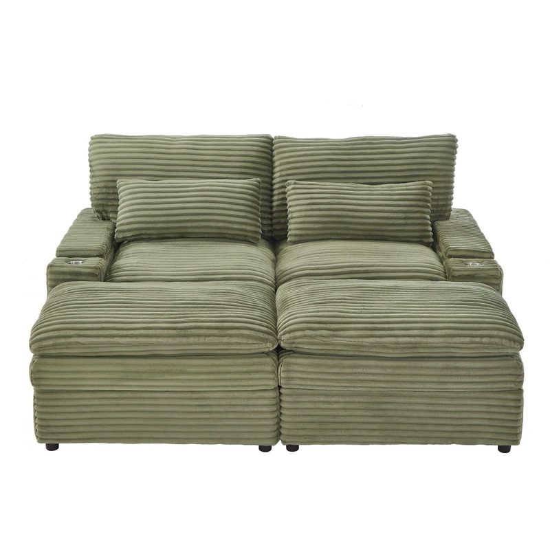 Convertible Loveseat Sofa With Storage And USB Ports – Green