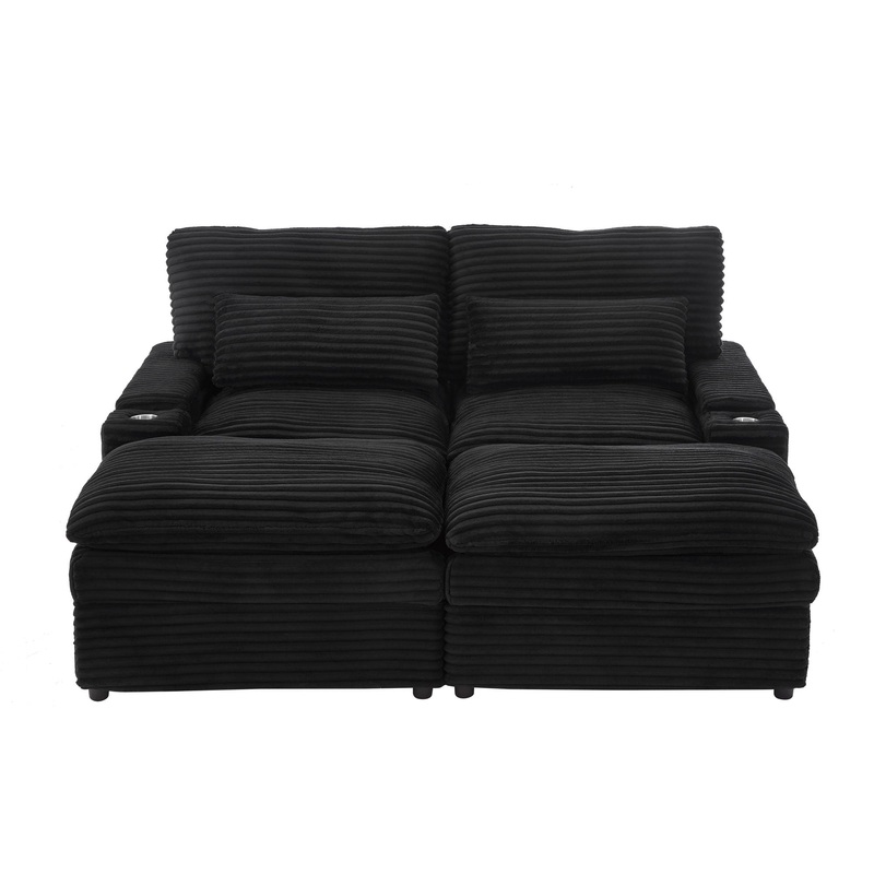 Convertible Loveseat Sofa With Storage, USB Ports, Cup Holders – Black