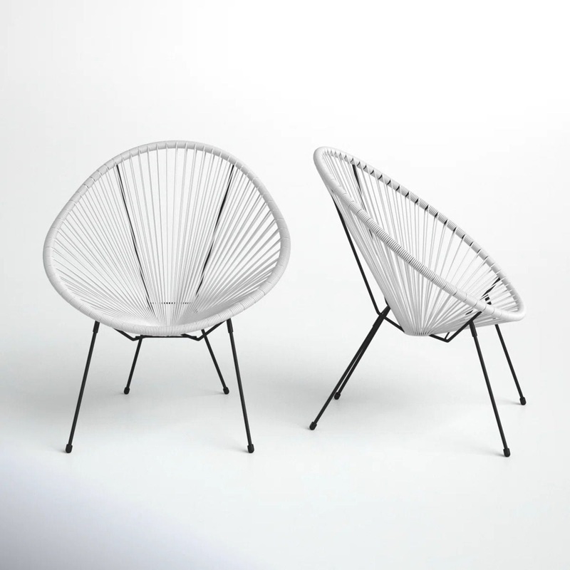 Outdoor Lounge Chair Set With Handwoven Seats, Weather Resistant – White