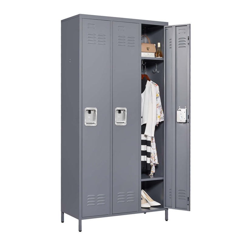 3 Door Lockers With Lock For Home, Gym, Office, School, And Garage – Gray