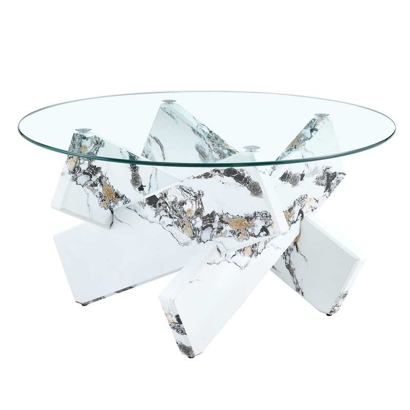 Modern Round Glass Coffee Table With Tempered Glass