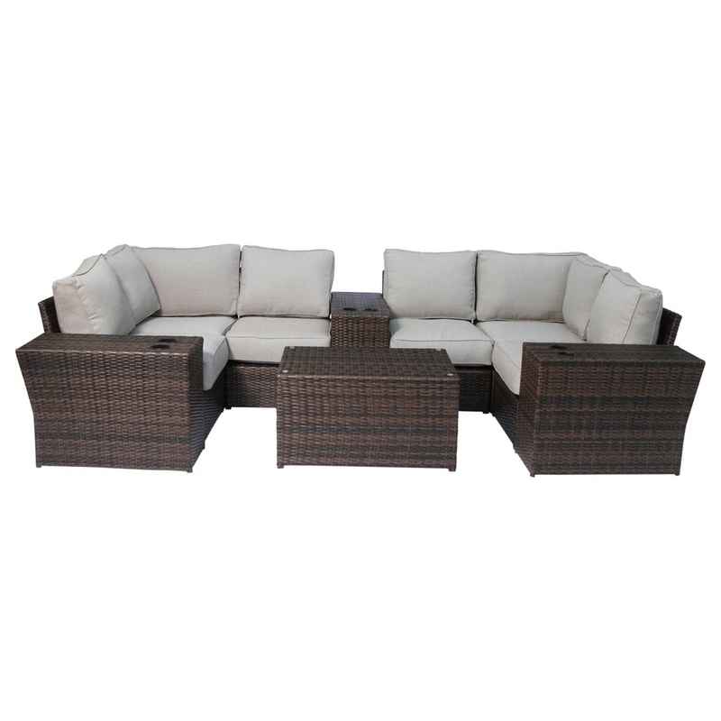 Wicker Outdoor Sectional With Weather Resistant Cushions And Table