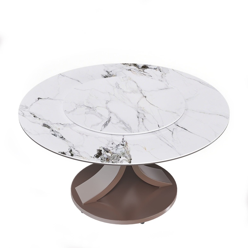 Round Dining Table With 360 Rotating Lazy Susan Scratch & Heat For Dining Room & Kitchen, Table Only – White