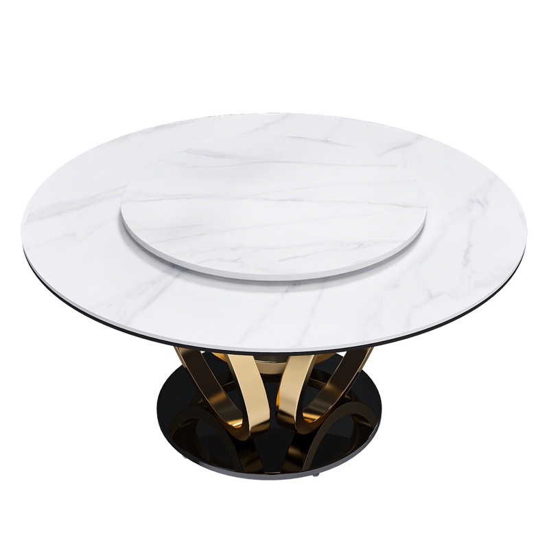 Round Dining Table With 360 Smooth Lazy Susan Stain / Heat – Gold / Black / White
