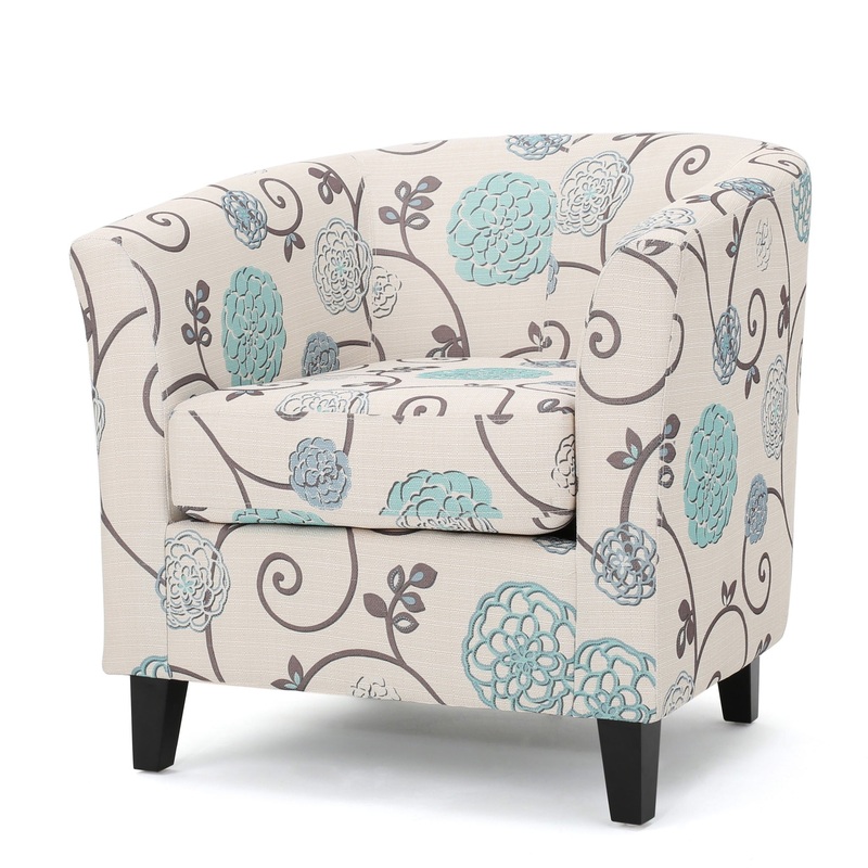 Club Chair With Floral Pattern And Solid Wood Legs – Multi Color