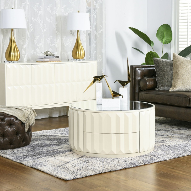 Facino – Round Storage Coffee Table – White Birch