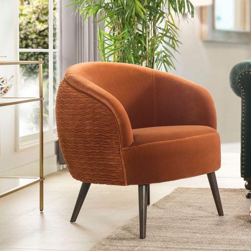 London – Mid-Century Modern Ruched Barrel Chair – Burnt Orange