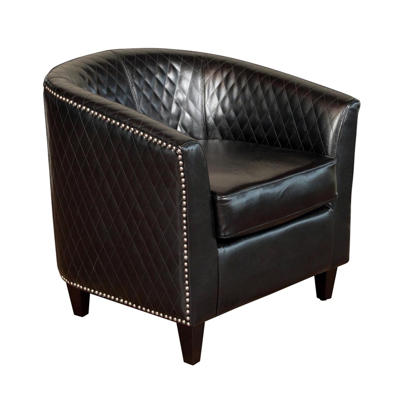 Faux Leather Club Chair With Nailhead Trim – Black