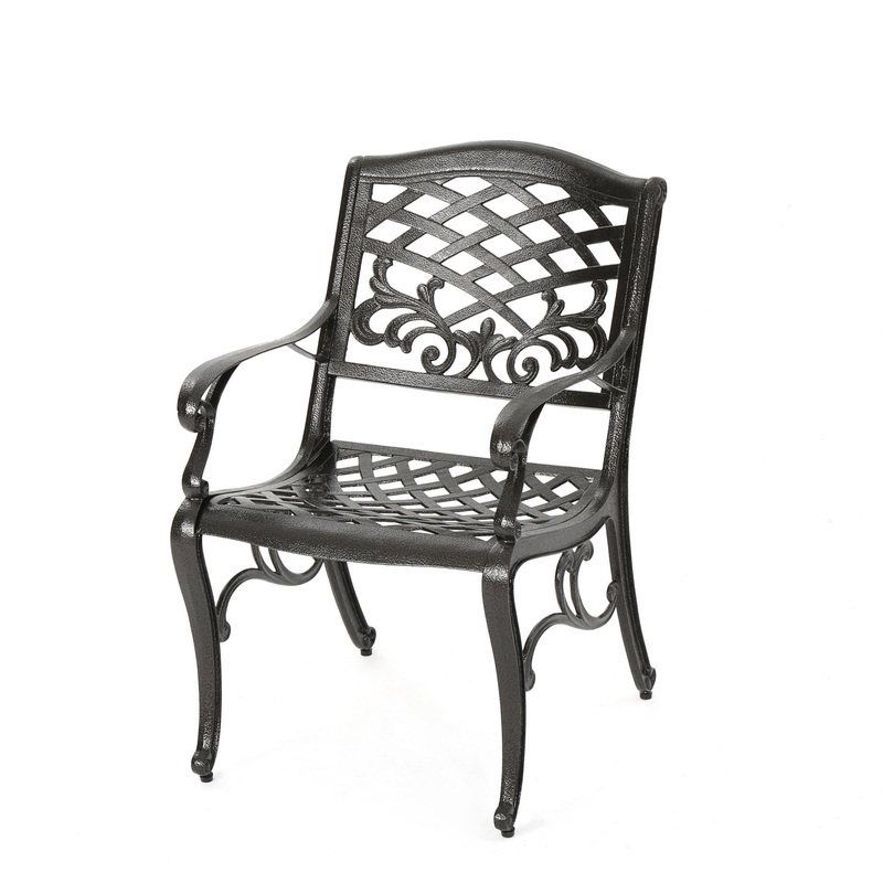 Luminea – Outdoor Aluminum Dining Chair With Scroll Design, Lattice Pattern And Cabriole Legs – Bronze